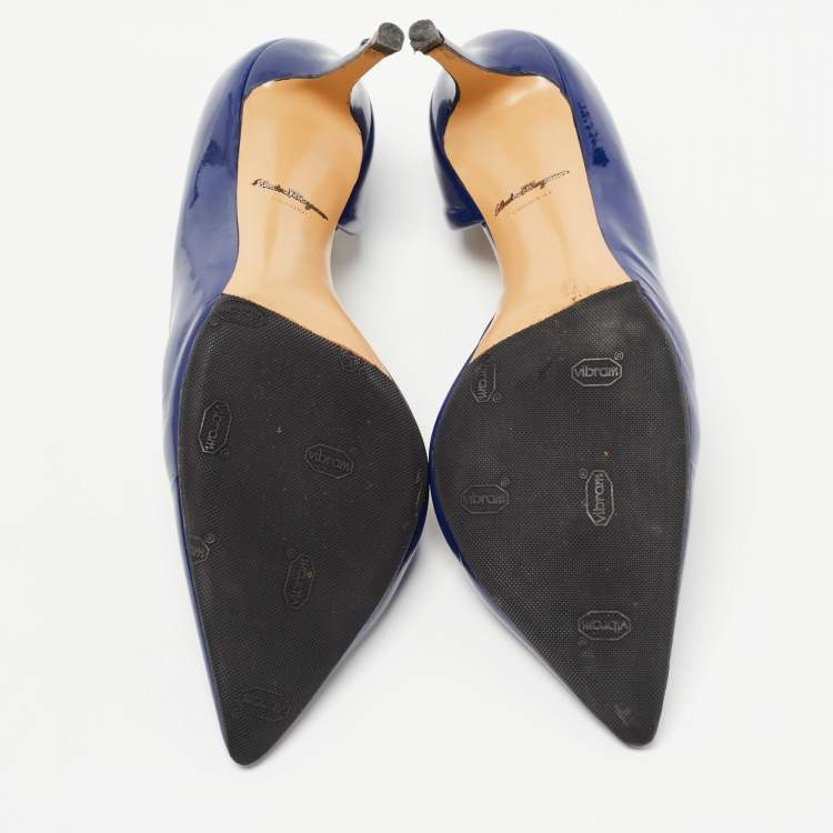 Pre Owned Salvatore Ferragamo Blue Patent Leather D'Orsay Pumps Size 40