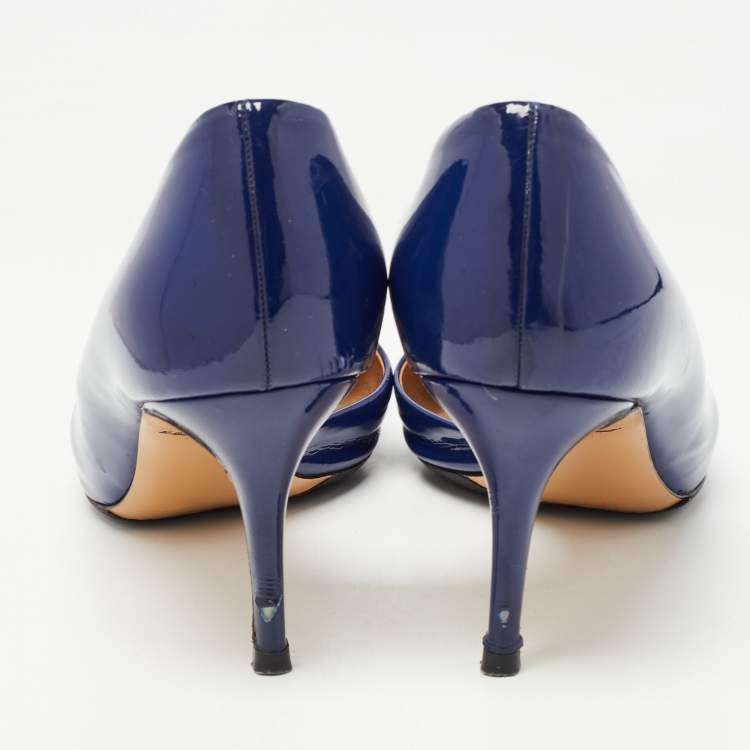 Pre Owned Salvatore Ferragamo Blue Patent Leather D'Orsay Pumps Size 40