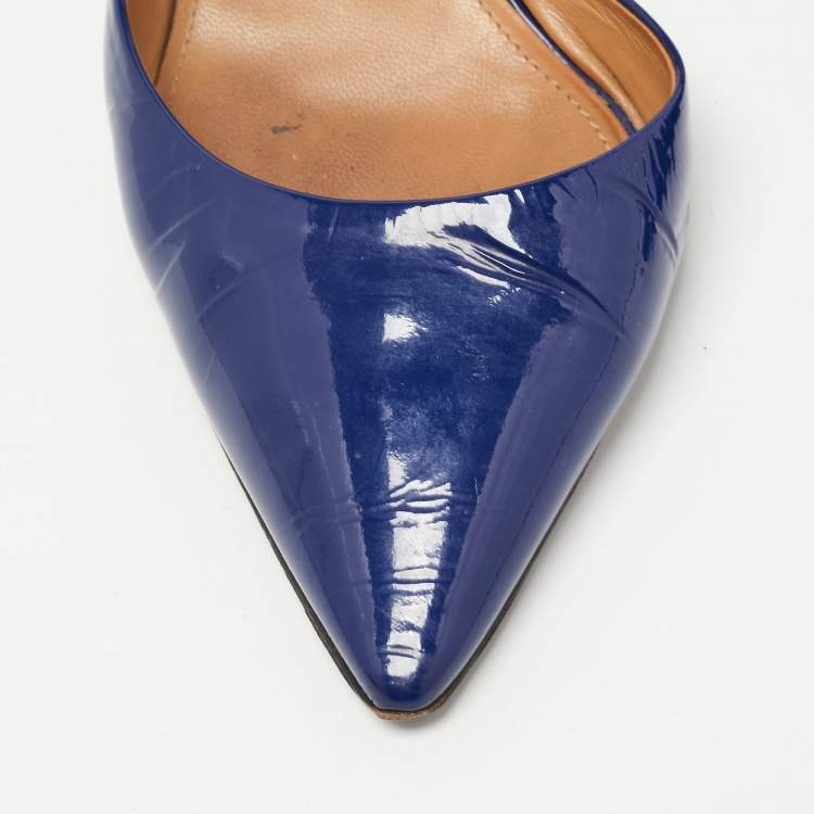 Pre Owned Salvatore Ferragamo Blue Patent Leather D'Orsay Pumps Size 40