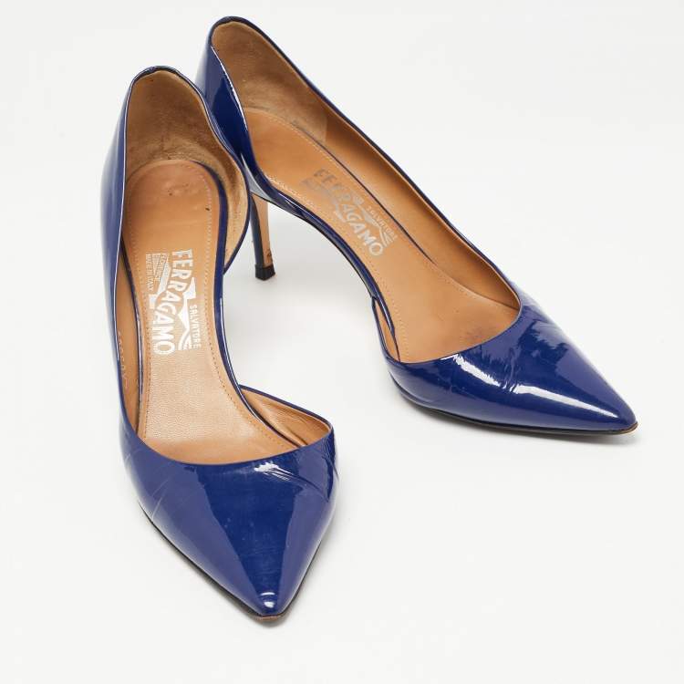 Pre Owned Salvatore Ferragamo Blue Patent Leather D'Orsay Pumps Size 40