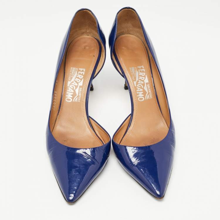 Pre Owned Salvatore Ferragamo Blue Patent Leather D'Orsay Pumps Size 40