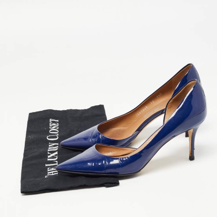 Pre Owned Salvatore Ferragamo Blue Patent Leather D'Orsay Pumps Size 40