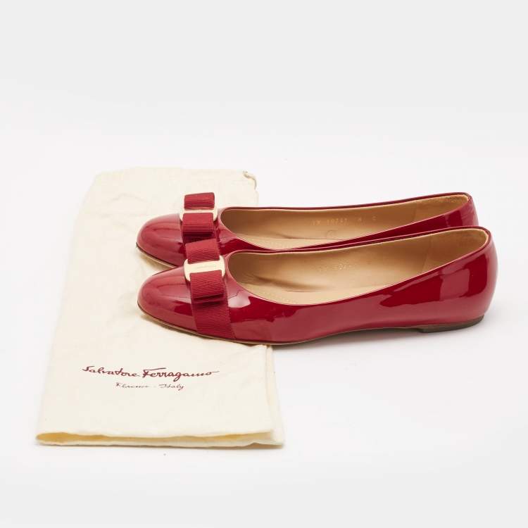 Pre Owned Salvatore Ferragamo Red Patent Leather Varina Ballet Flats Size 38.5