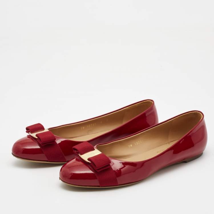 Pre Owned Salvatore Ferragamo Red Patent Leather Varina Ballet Flats Size 38.5