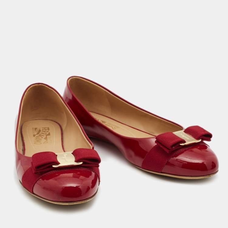 Pre Owned Salvatore Ferragamo Red Patent Leather Varina Ballet Flats Size 38.5