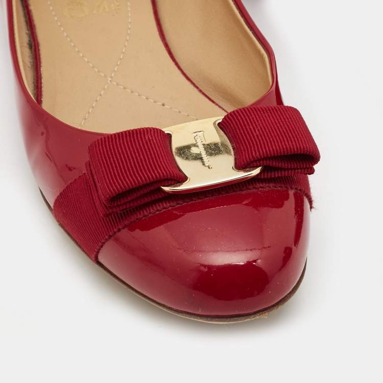 Pre Owned Salvatore Ferragamo Red Patent Leather Varina Ballet Flats Size 38.5