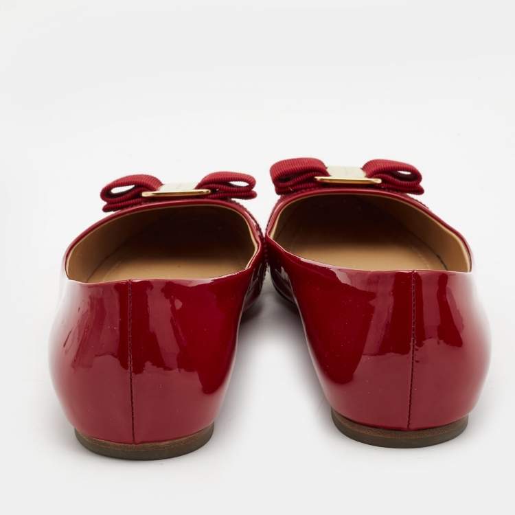 Pre Owned Salvatore Ferragamo Red Patent Leather Varina Ballet Flats Size 38.5