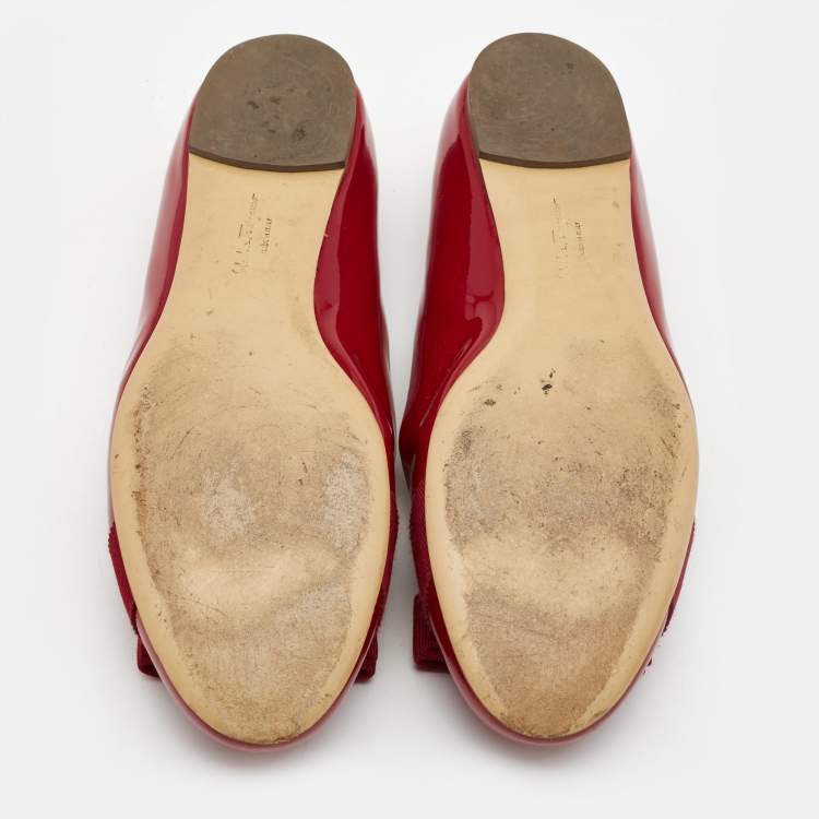 Pre Owned Salvatore Ferragamo Red Patent Leather Varina Ballet Flats Size 38.5