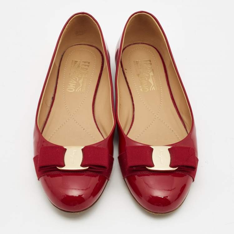 Pre Owned Salvatore Ferragamo Red Patent Leather Varina Ballet Flats Size 38.5