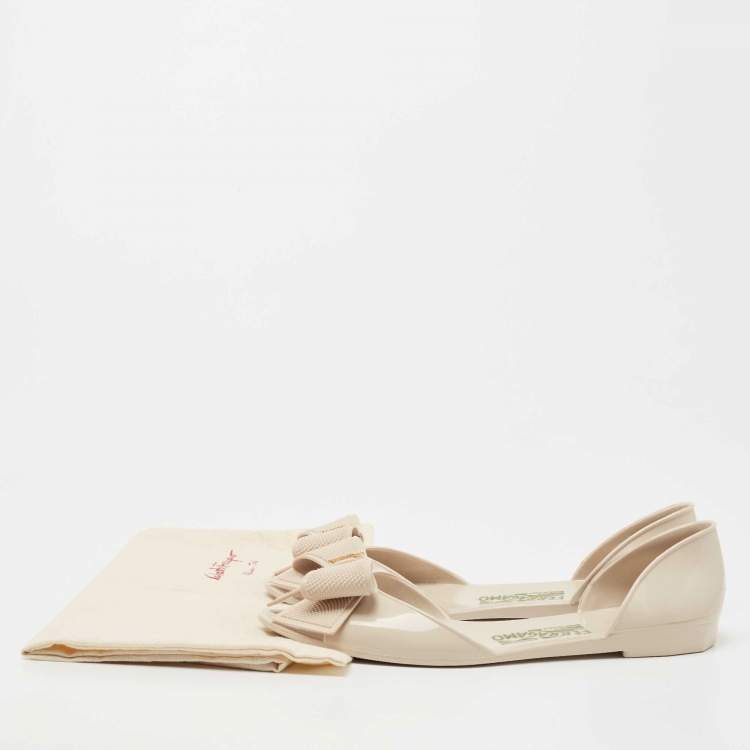 Pre Owned Salvatore Ferragamo Beige Jelly Barbados Bow Ballet Flats Size 39.5