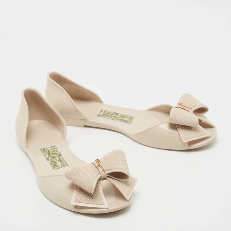 Pre Owned Salvatore Ferragamo Beige Jelly Barbados Bow Ballet Flats Size 39.5