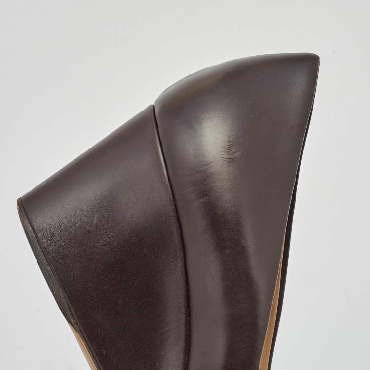 Pre Owned Salvatore Ferragamo Burgundy Leather Vara Bow Wedge Pumps Size 37.5
