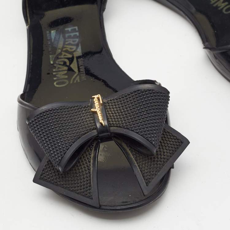 Pre Owned Salvatore Ferragamo Black Jelly Barbados Bow Flats Size 37.5