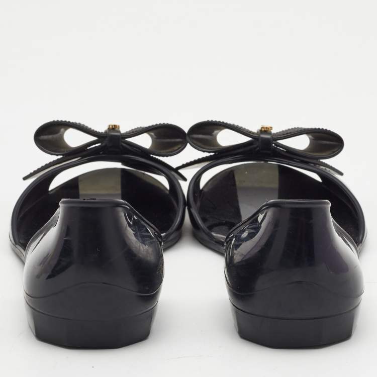 Pre Owned Salvatore Ferragamo Black Jelly Barbados Bow Flats Size 37.5