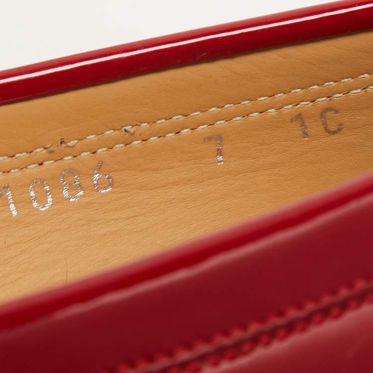 Pre Owned Salvatore Ferragamo Red Patent Leather Penny Slip On Loafers Size 37.5