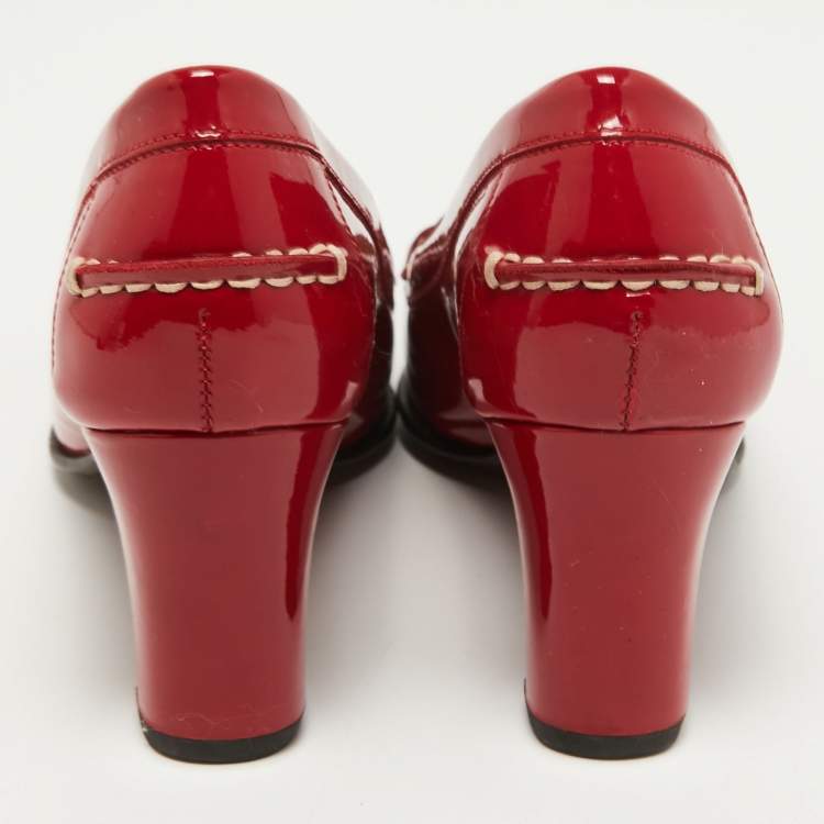 Pre Owned Salvatore Ferragamo Red Patent Leather Penny Slip On Loafers Size 37.5
