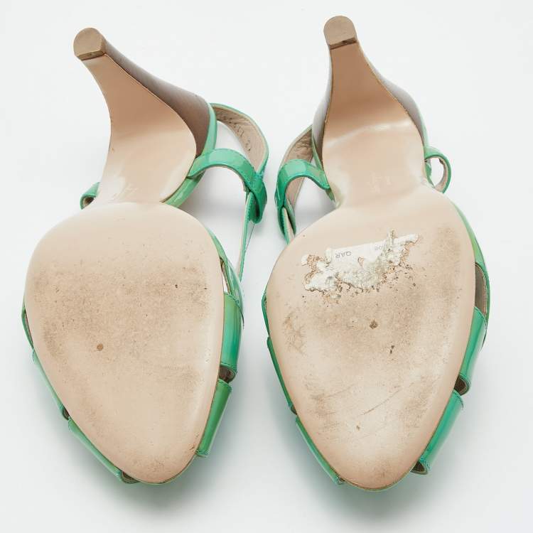 Pre Owned Salvatore Ferragamo Green Patent Leather Criss Cross Slingback Sandals Size 39