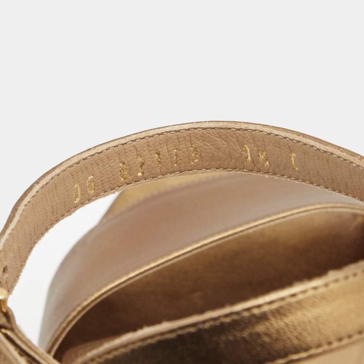 Pre Owned Salvatore Ferragamo Metallic Gold Leather Ankle Strap Block Heels Sandals Size 40