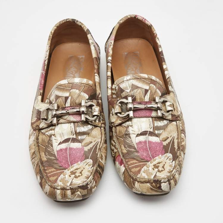 Pre Owned Salvatore Ferragamo Multicolor Flower Printed Leather Bit Slip On Loafers Size 39