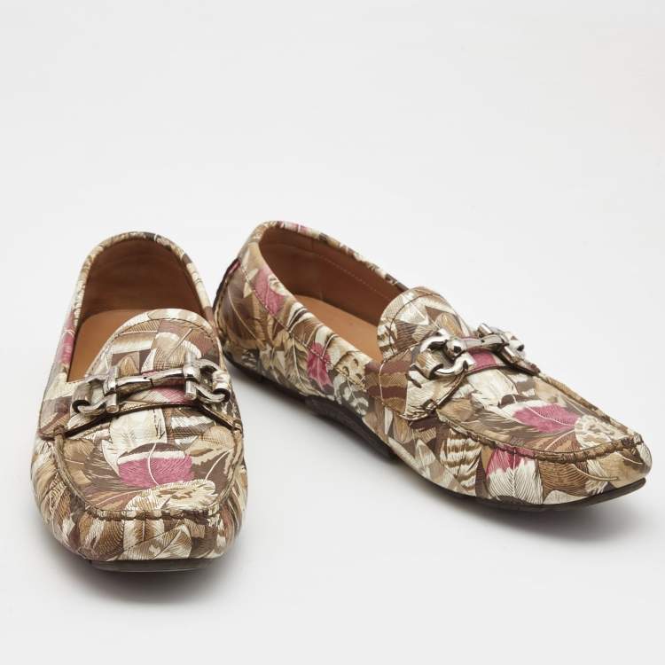 Pre Owned Salvatore Ferragamo Multicolor Flower Printed Leather Bit Slip On Loafers Size 39