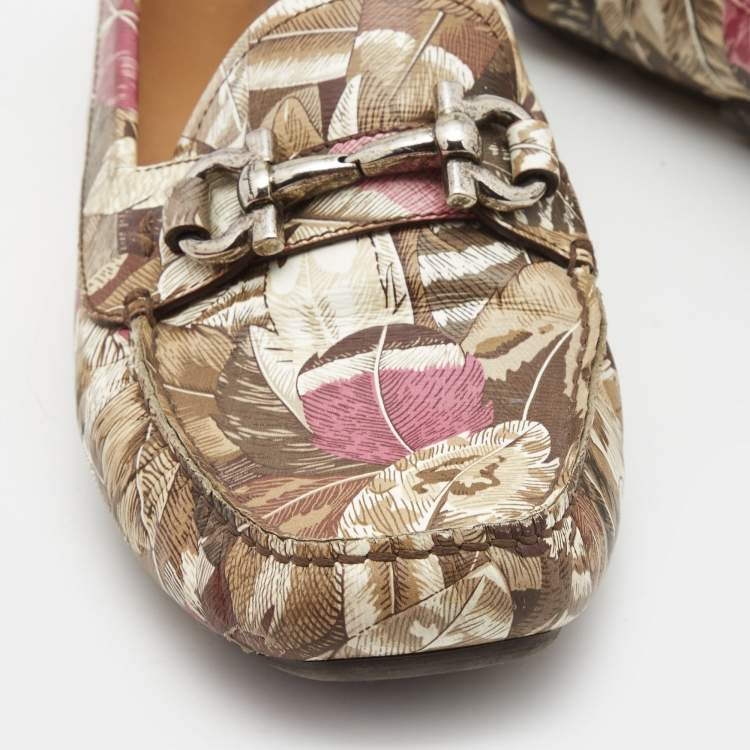 Pre Owned Salvatore Ferragamo Multicolor Flower Printed Leather Bit Slip On Loafers Size 39
