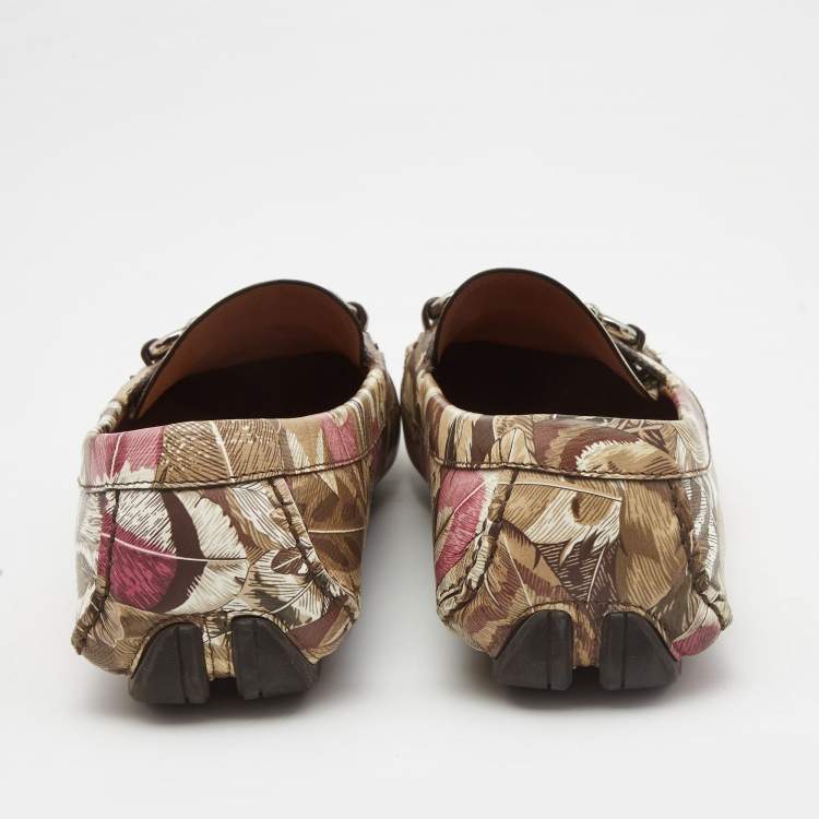 Pre Owned Salvatore Ferragamo Multicolor Flower Printed Leather Bit Slip On Loafers Size 39