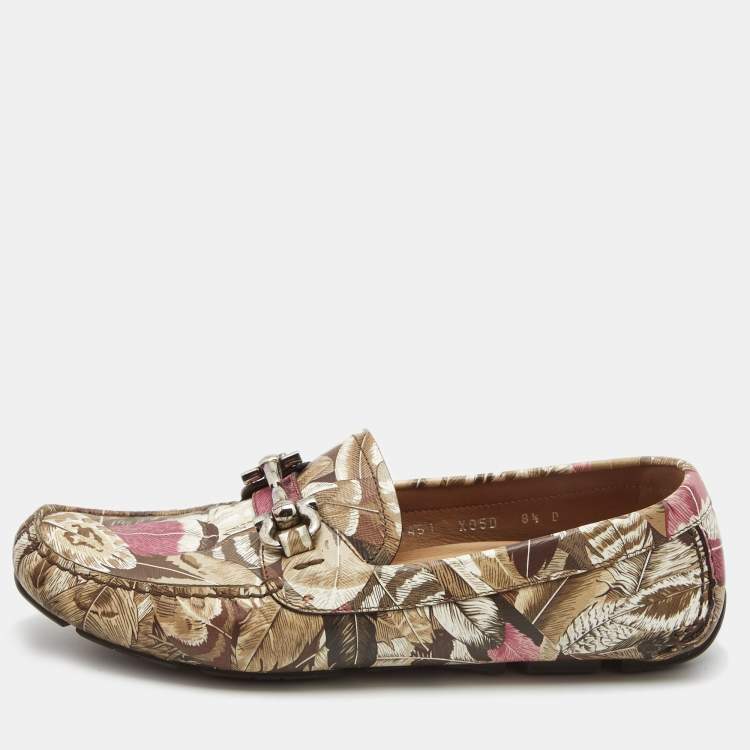 Pre Owned Salvatore Ferragamo Multicolor Flower Printed Leather Bit Slip On Loafers Size 39