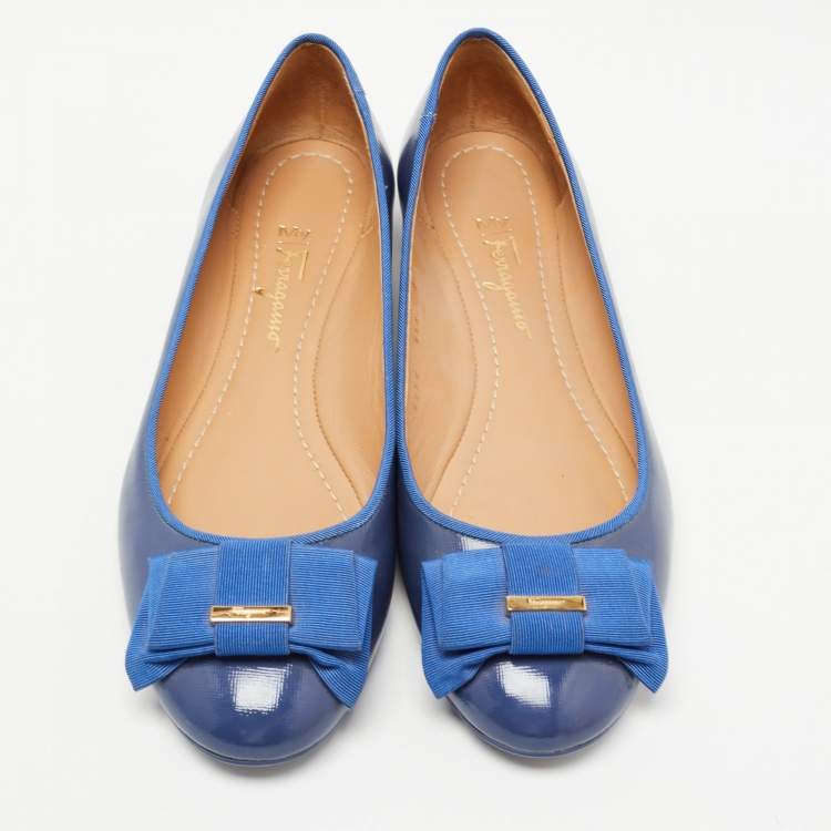 Pre Owned Salvatore Ferragamo Blue Leather Varina Ballet Flats Size 38.5