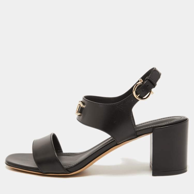 Pre Owned Salvatore Ferragamo Black Leather Cayla Ankle Strap Sandals Size 38.5