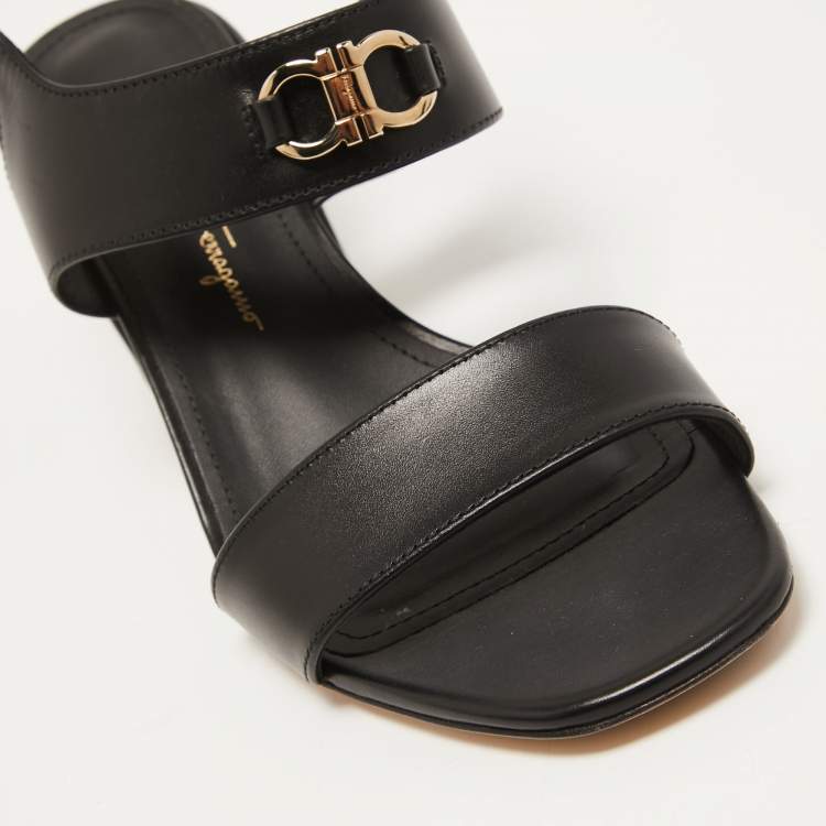 Pre Owned Salvatore Ferragamo Black Leather Cayla Ankle Strap Sandals Size 38.5