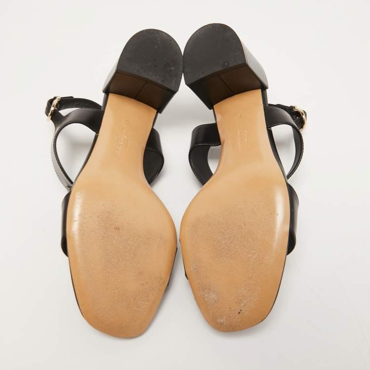 Pre Owned Salvatore Ferragamo Black Leather Cayla Ankle Strap Sandals Size 38.5