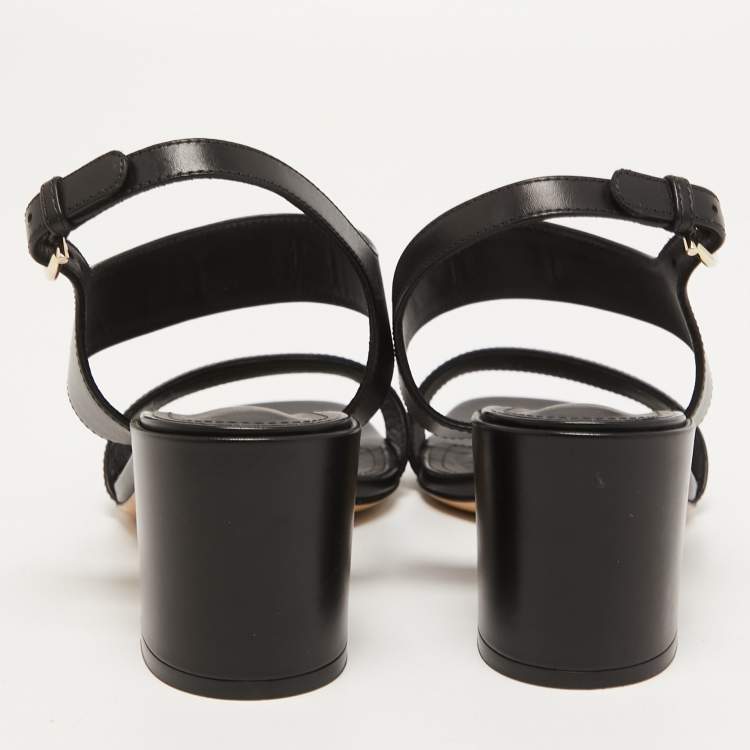 Pre Owned Salvatore Ferragamo Black Leather Cayla Ankle Strap Sandals Size 38.5