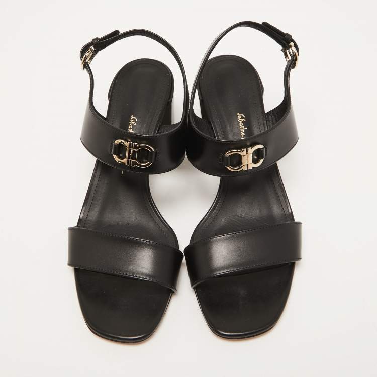 Pre Owned Salvatore Ferragamo Black Leather Cayla Ankle Strap Sandals Size 38.5