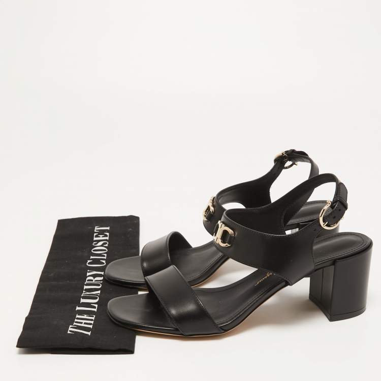 Pre Owned Salvatore Ferragamo Black Leather Cayla Ankle Strap Sandals Size 38.5