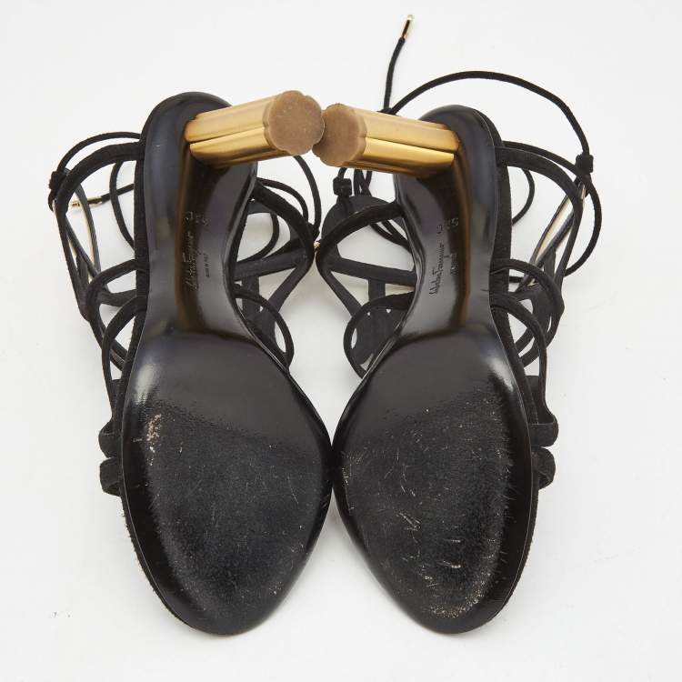 Pre Owned Salvatore Ferragamo Black Suede Lace Up Sandals Size 36
