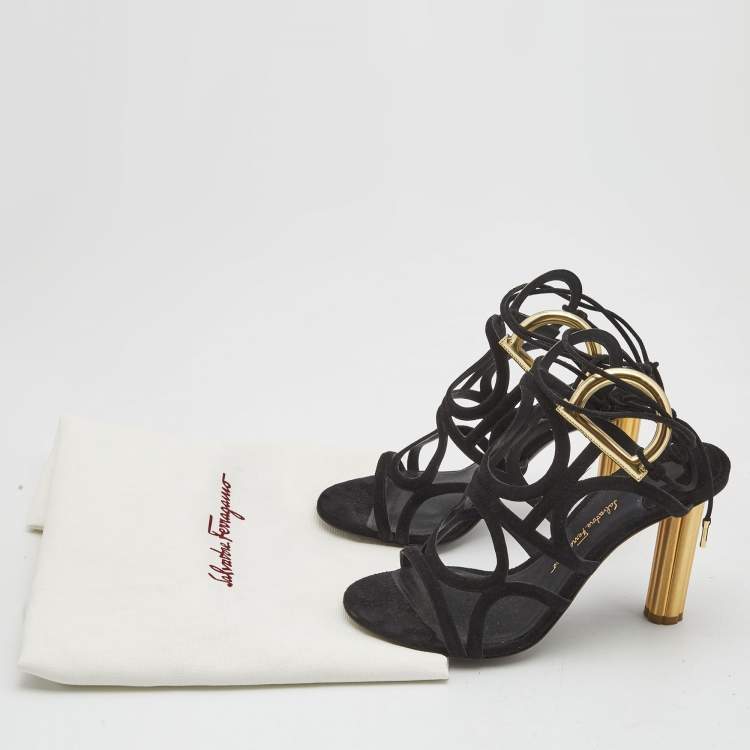 Pre Owned Salvatore Ferragamo Black Suede Lace Up Sandals Size 36