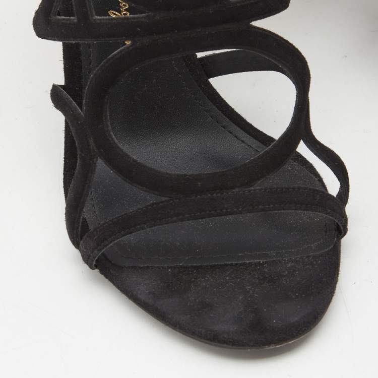Pre Owned Salvatore Ferragamo Black Suede Lace Up Sandals Size 36