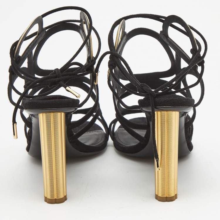 Pre Owned Salvatore Ferragamo Black Suede Lace Up Sandals Size 36