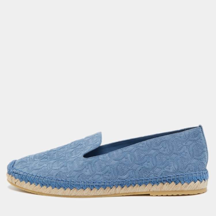 Pre Owned Salvatore Ferragamo Blue Logo Embossed Suede Sue Espadrille Flats Size 41