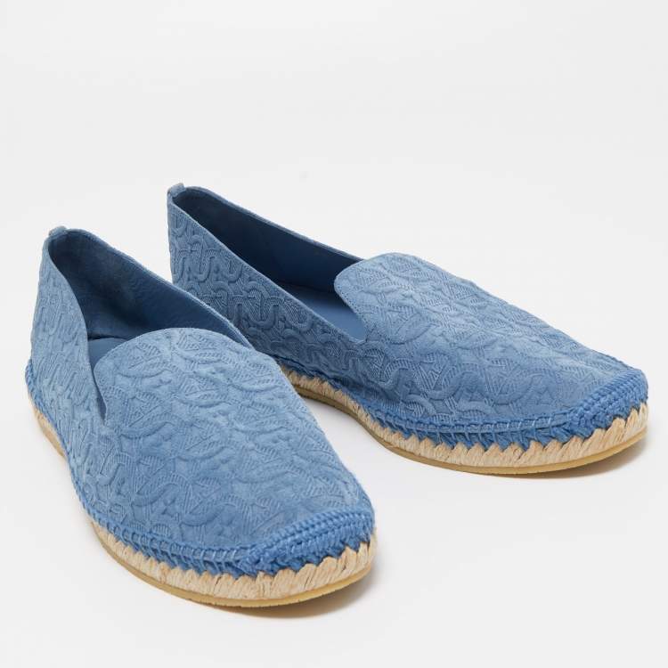 Pre Owned Salvatore Ferragamo Blue Logo Embossed Suede Sue Espadrille Flats Size 41