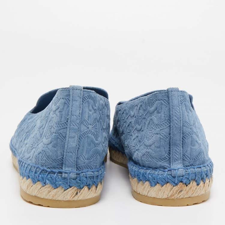 Pre Owned Salvatore Ferragamo Blue Logo Embossed Suede Sue Espadrille Flats Size 41