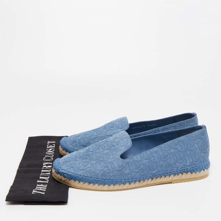 Pre Owned Salvatore Ferragamo Blue Logo Embossed Suede Sue Espadrille Flats Size 41
