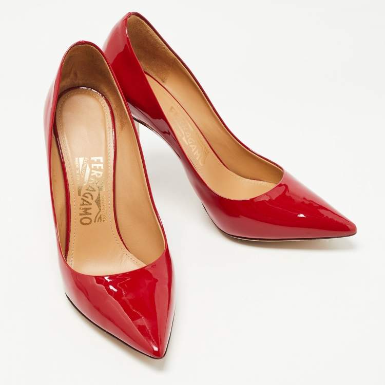 Pre Owned Salvatore Ferragamo Red Patent Leather Susi Pumps Size 38