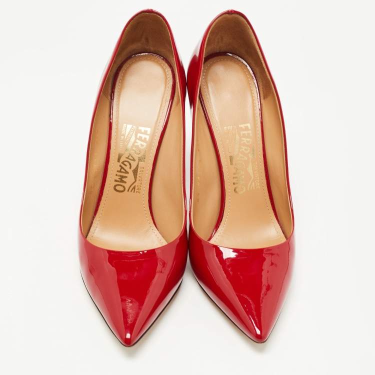 Pre Owned Salvatore Ferragamo Red Patent Leather Susi Pumps Size 38