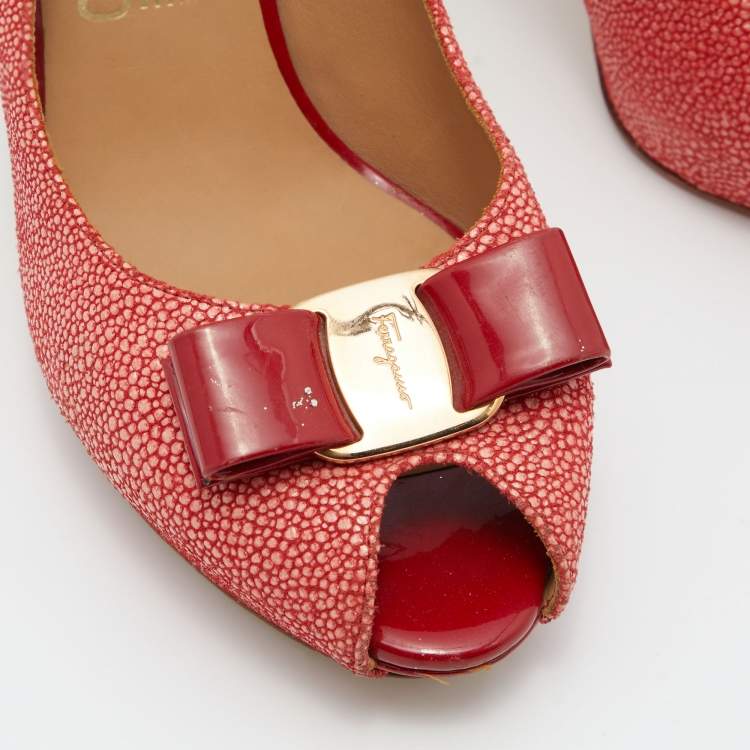 Pre Owned Salvatore Ferragamo Orange Suede Bow Peep Toe Slingback Sandals Size 39