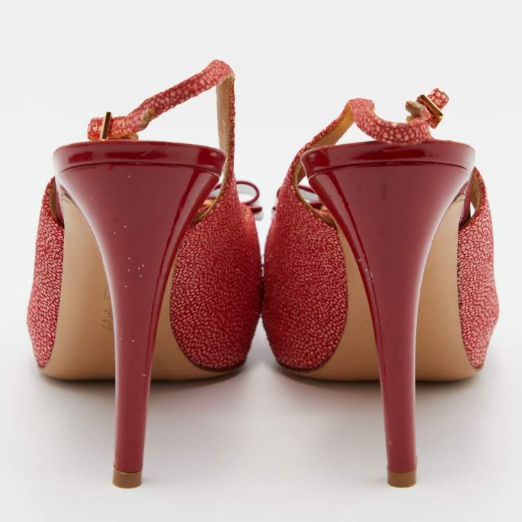 Pre Owned Salvatore Ferragamo Orange Suede Bow Peep Toe Slingback Sandals Size 39