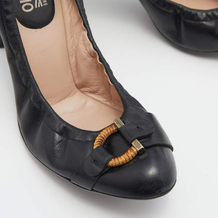 Pre Owned Salvatore Ferragamo Black Leather Scrunch Pumps Size 41.5