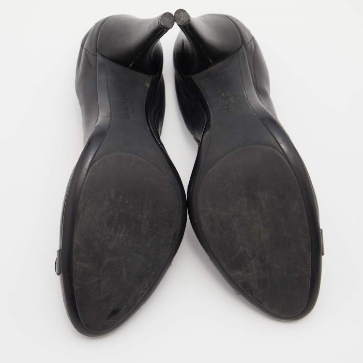 Pre Owned Salvatore Ferragamo Black Leather Scrunch Pumps Size 41.5