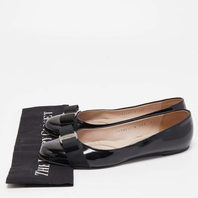 Pre Owned Salvatore Ferragamo Black Patent Leather Varina Ballet Flats Size 38