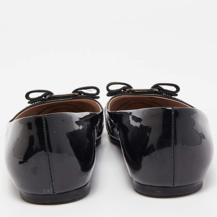 Pre Owned Salvatore Ferragamo Black Patent Leather Varina Ballet Flats Size 38